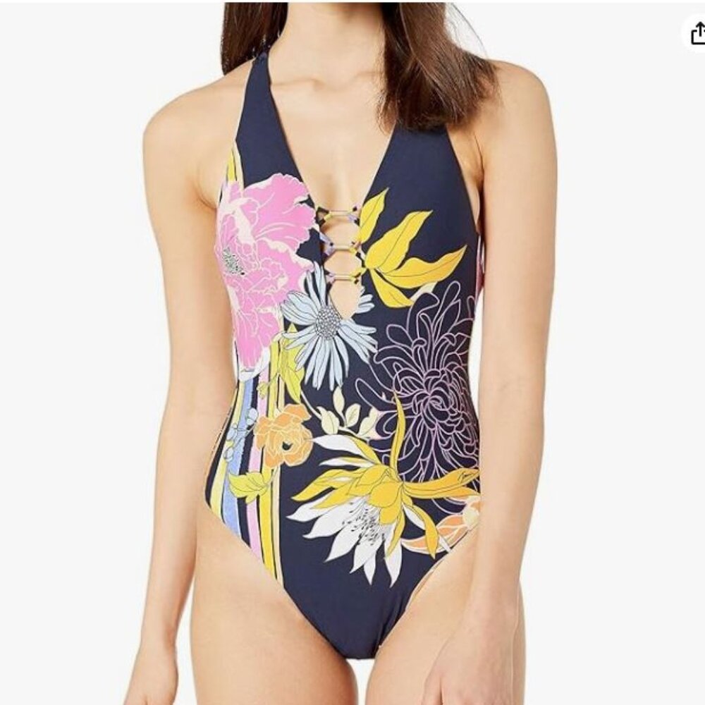 Trina Turk Women's Standard V-Neck Halter One Piece Swimsuit